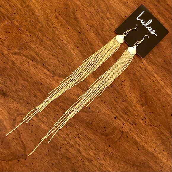 LuLu’s | Shoulder Duster Earrings | Gold Tone | 8” Length - Picture 2 of 3